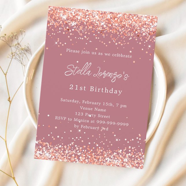 Rose gold confetti birthday invitation (Creator Uploaded)