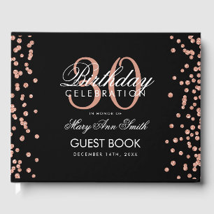 Rose Gold Confetti Black 30th Birthday Party Guest Book
