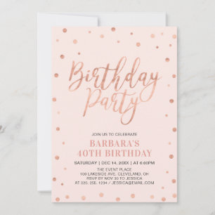 Rose Gold Confetti & Blush   Adult Birthday Party Invitation