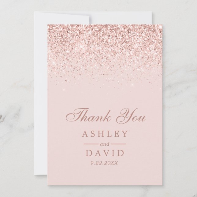 Rose Gold Confetti Blush Pink Modern Wedding Thank You Card (Front)
