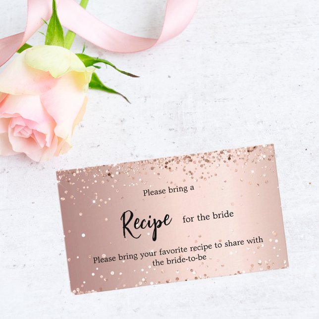 Rose gold confetti Bridal Shower recipe Enclosure Card (Creator Uploaded)