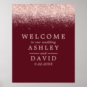 Rose Gold Confetti Burgundy Chic Wedding Welcome Poster