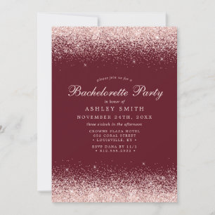 Rose Gold Confetti Burgundy Modern Bachelorette Invitation