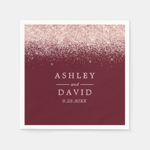 Rose Gold Confetti Burgundy Modern Wedding Napkin