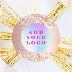 Rose gold confetti business logo classic round sticker