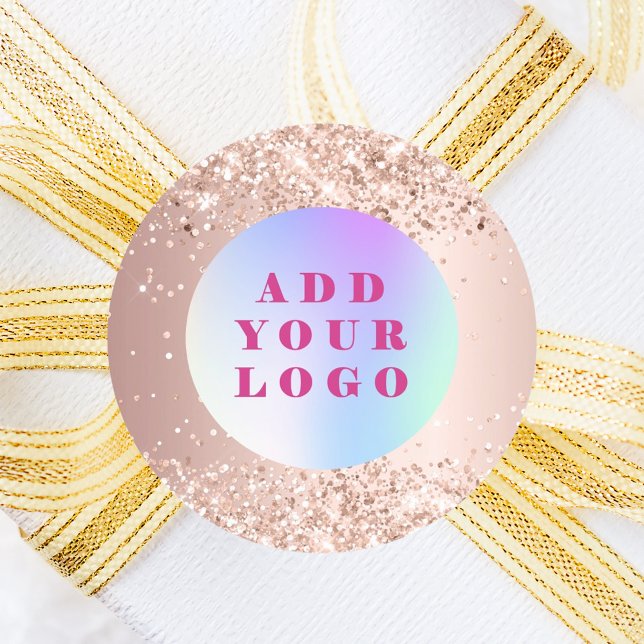 Rose gold confetti business logo classic round sticker (Creator Uploaded)