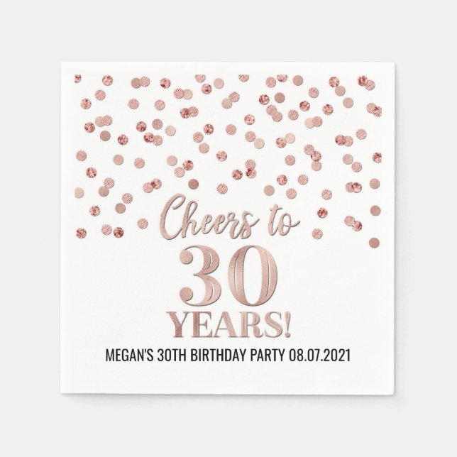Rose Gold Confetti Cheers to 30 Years Birthday Napkin (Front)