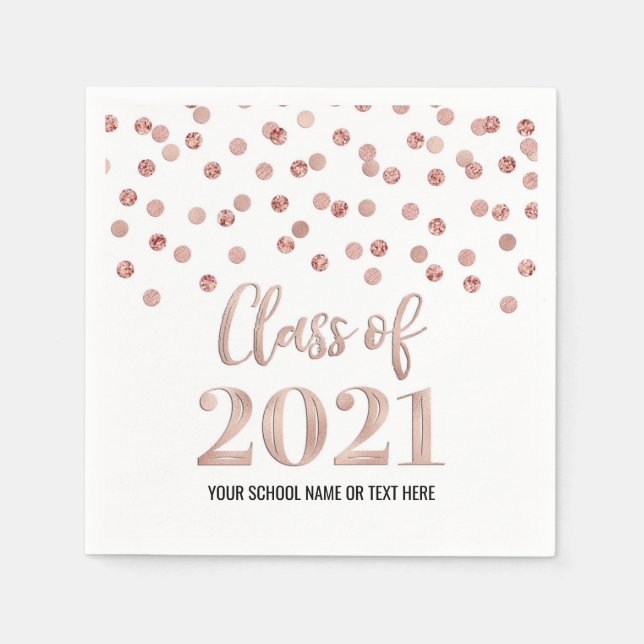 Rose Gold Confetti Class of 2021 Graduation Napkin (Front)
