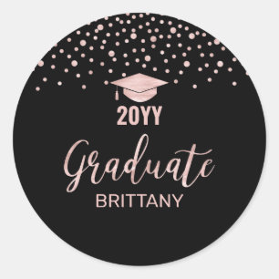Rose Gold Confetti Class of Graduation Party Favou Classic Round Sticker