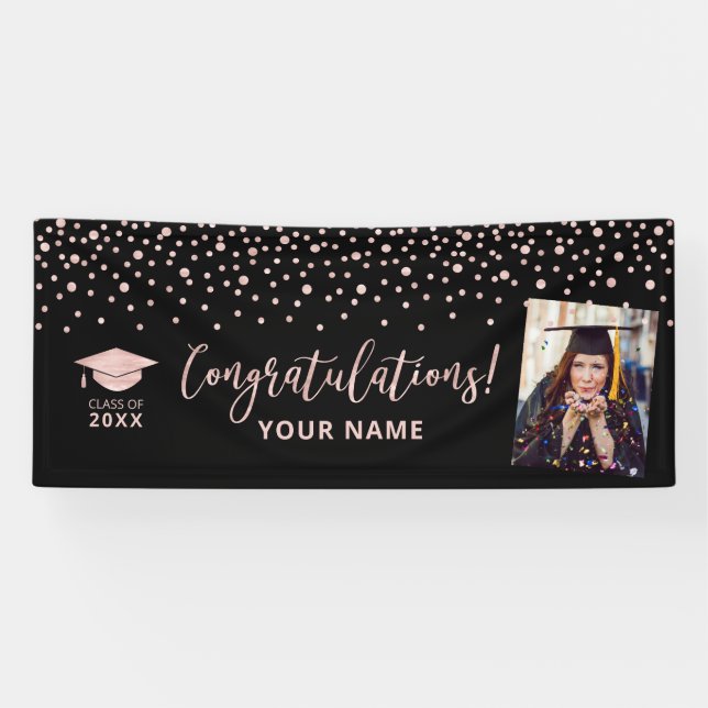Rose Gold Confetti Congratulation Graduation Banne Banner (Horizontal)
