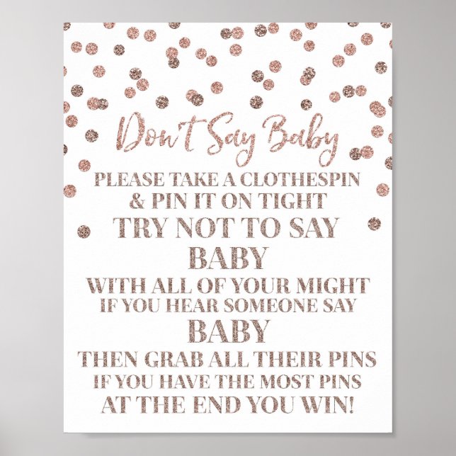 Rose Gold Confetti Don't Say Baby Game Sign (Front)