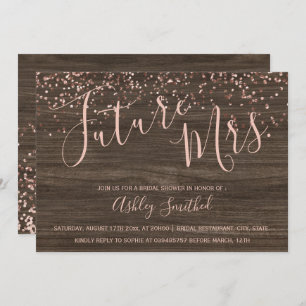 Rose gold confetti fall wood Mrs bridal shower Invitation