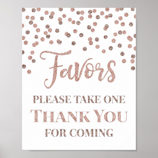 Rose Gold Confetti Favours Baby Shower Sign (Front)
