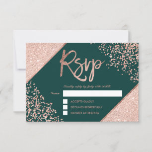 Rose gold confetti frame green rsvp wedding