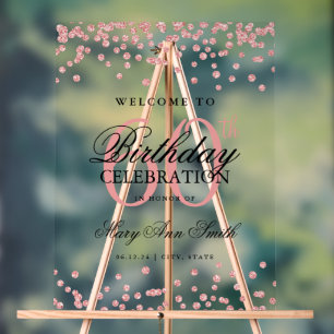 Rose Gold Confetti Glitter 60th Birthday Welcome  Acrylic Sign