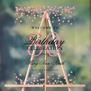 Rose Gold Confetti Glitter 80th Birthday Welcome  Acrylic Sign