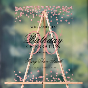 Rose Gold Confetti Glitter 90th Birthday Welcome  Acrylic Sign
