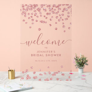 Rose Gold Confetti Glitter Bridal Shower Welcome  Acrylic Sign