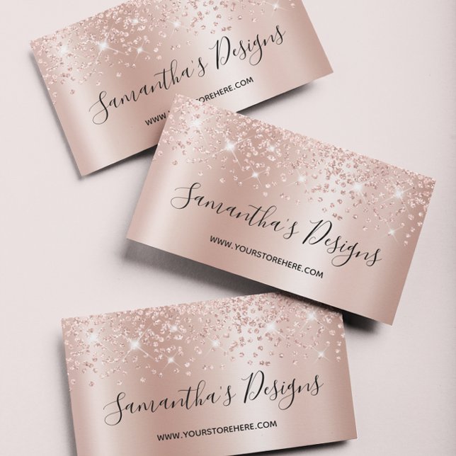 Rose Gold Confetti Glitter Ombre Online Store Business Card (Rose Gold Business Cards)