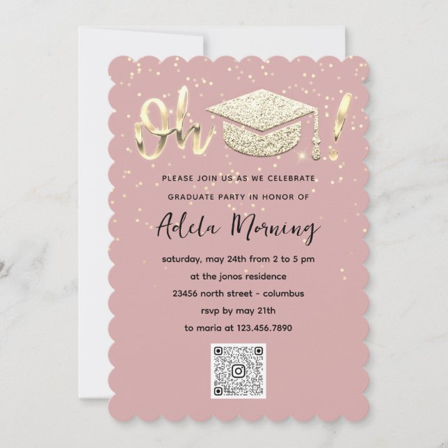 Rose Gold Confetti Graduate Party QR Code  Invitation (Front)