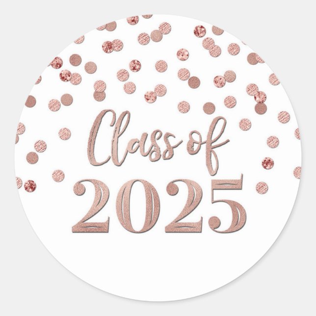 Rose Gold Confetti Graduation 2025 Classic Round Sticker (Front)