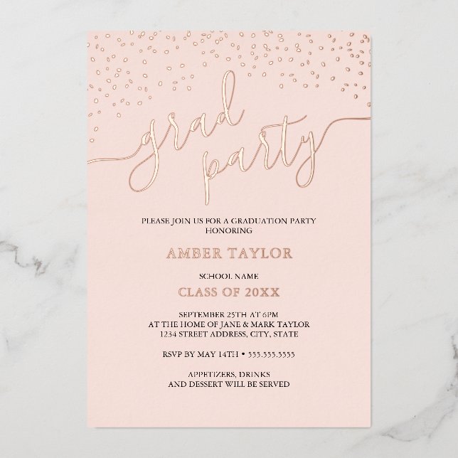 Rose Gold Confetti Graduation Party (Front)