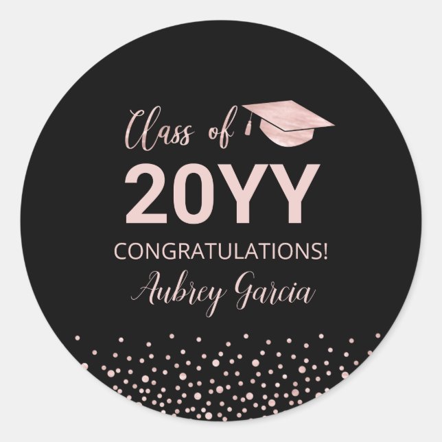 Rose Gold Confetti Graduation Party Favour Classic Round Sticker (Front)