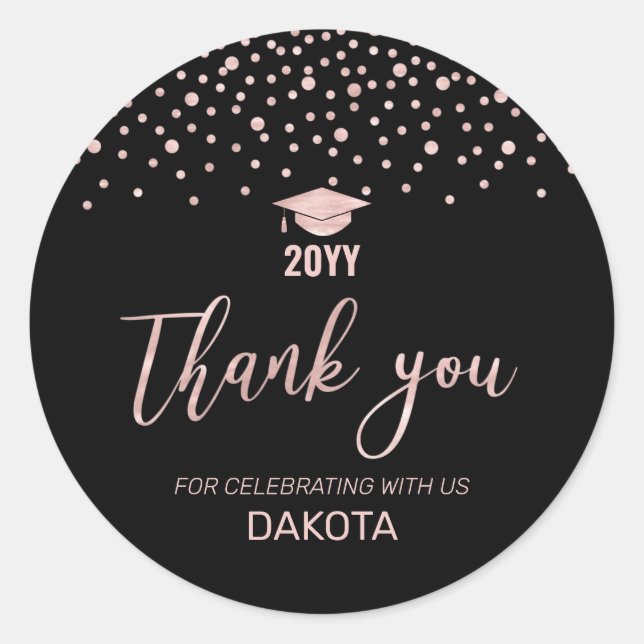 Rose Gold Confetti Graduation Party Favour Classic Round Sticker (Front)