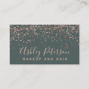 Rose gold confetti green chic typography business card