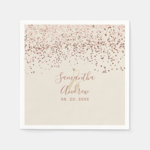 Rose gold confetti ivory beige typography wedding napkin