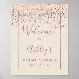 Rose gold confetti ivory bridal shower welcome poster