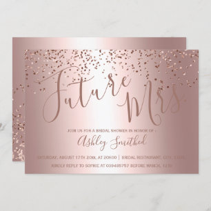 Rose gold confetti metallic Mrs bridal shower Invitation