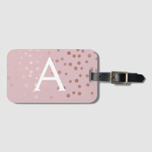 Rose Gold Confetti Monogram Name and Initial Luggage Tag