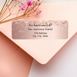 Rose gold confetti moved new return address label