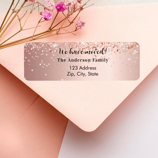 Rose gold confetti moved new return address label (Creator Uploaded)