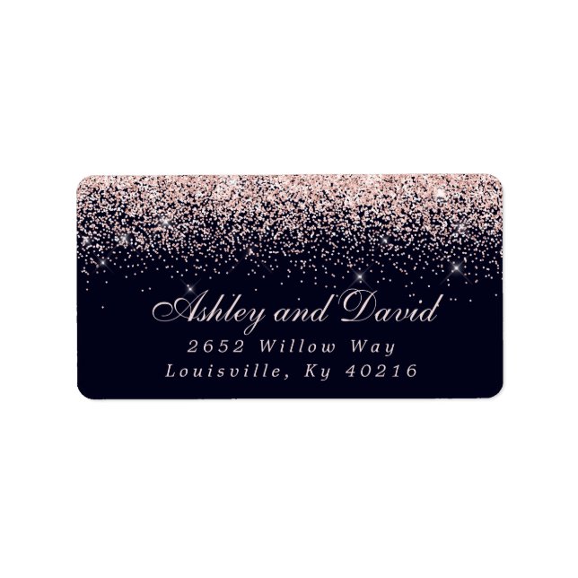Rose Gold Confetti Navy Blue Modern Address Label (Front)