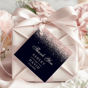 Rose Gold Confetti Navy Blue Modern Wedding Favour Tags