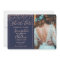 Rose gold confetti navy blue save the date photo