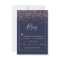 Rose gold confetti navy blue typography rsvp