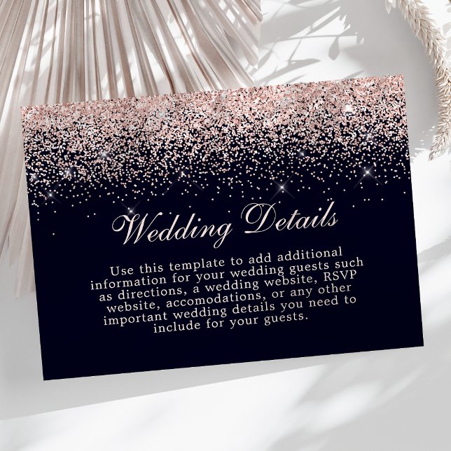 Rose Gold Confetti Navy Blue Wedding Details Info Enclosure Card (Creator Uploaded)
