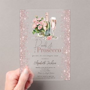 Rose Gold Confetti Pearls Prosecco Bridal Shower Acrylic Invitations