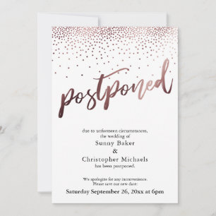 Rose Gold Confetti Postponed Wedding Update Card