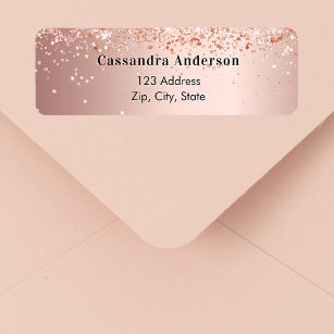 Rose gold confetti return address return address label