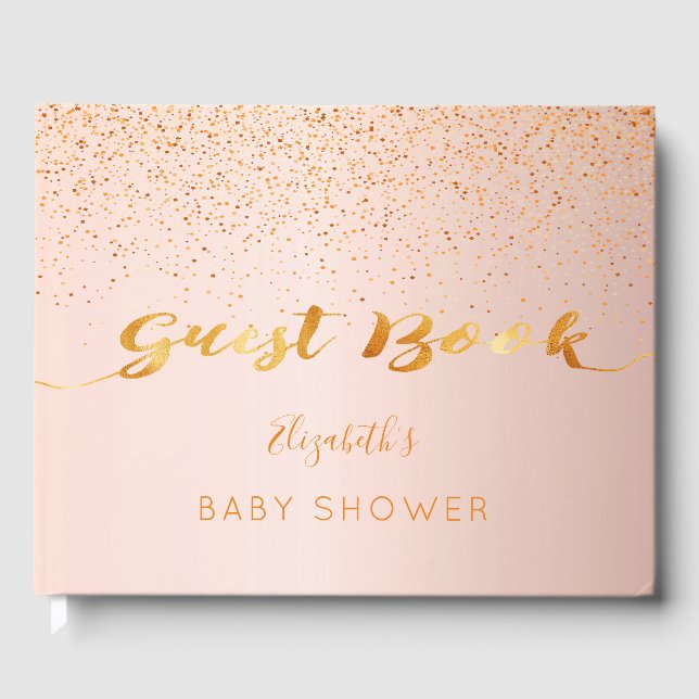 Rose gold confetti script Baby Shower girl Guest Book (Front)