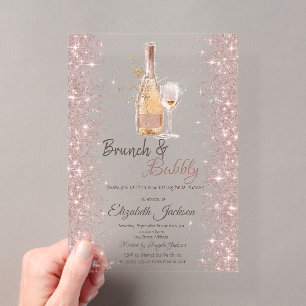 Rose Gold  Confetti Wine Glass Bridal Shower  Acrylic Invitations