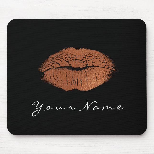 Rose Gold Copper Black White Name Makeup Lips Kiss Mouse Pad (Front)