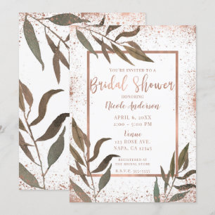 Rose Gold Copper Botanical Glam Bridal Shower Invitation