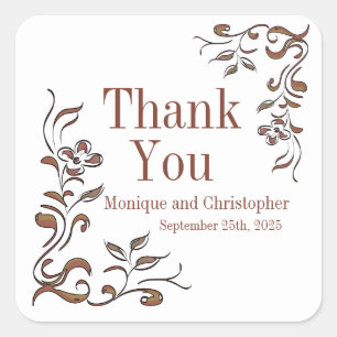 Rose Gold Copper Floral White Wedding Square Sticker