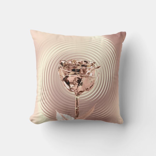 Rose Gold Copper Flower  Lux Metallic Copper Cushion (Front)