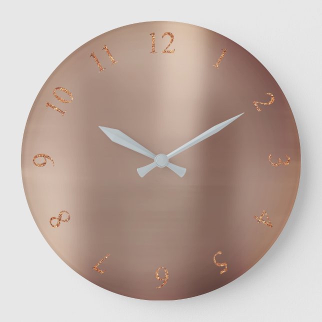 Rose Gold Copper Glitter Metallic US UK Numbers Large Clock (Front)
